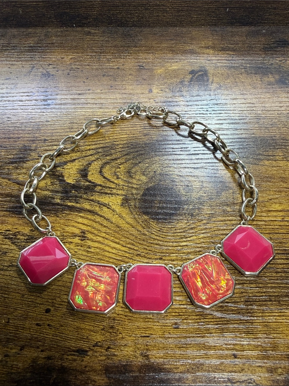 New York & Company Gold-Tone Necklace with Hot Pink and Iridescent Pink Stones